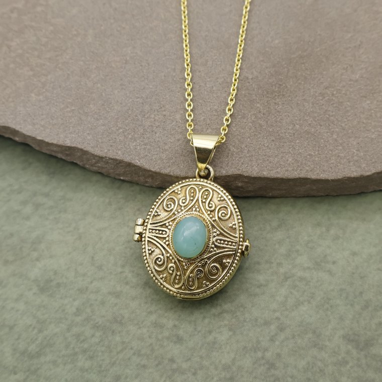 Amazonite Brass Locket Pendant