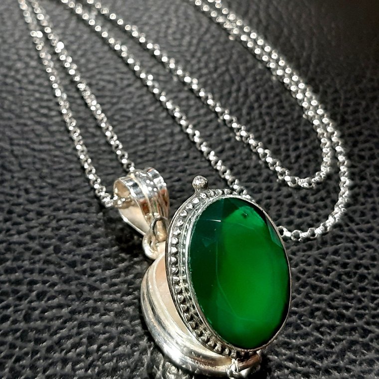 Green Onyx Silver Locket Pendant