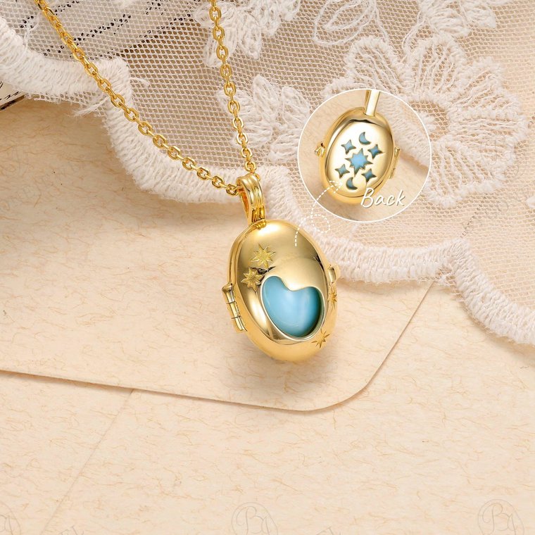 Larimar Heart Oval Locket