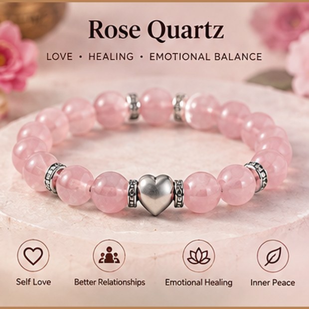 Rose Quartz Heart Bracelet